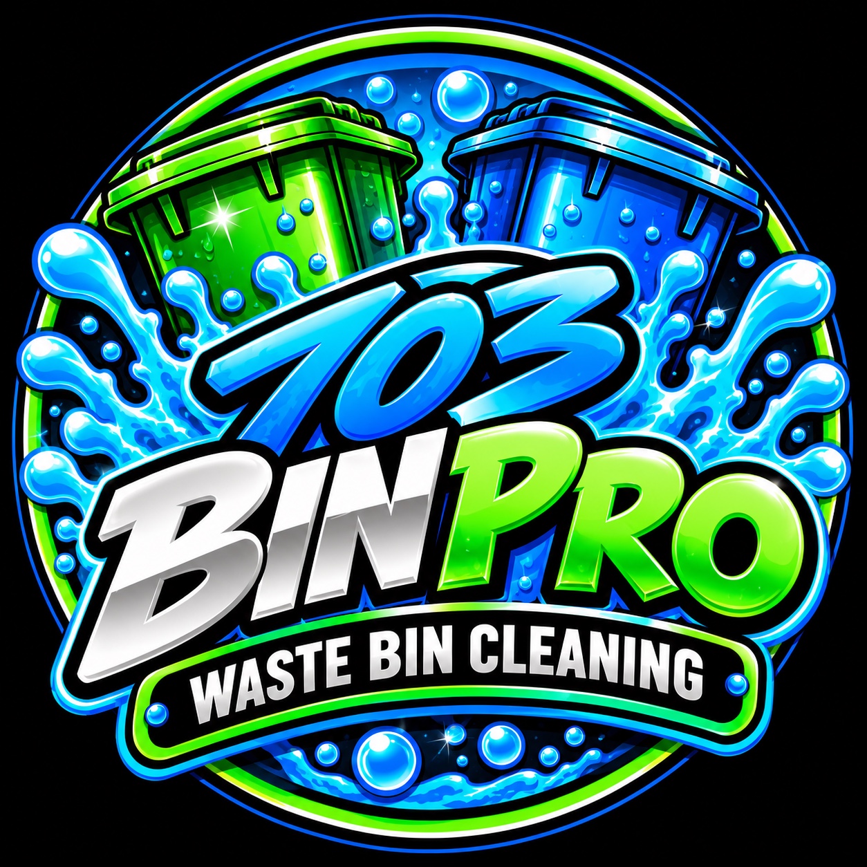 703 Bin Pro Waste Bin Cleaning logo with blue and green bins